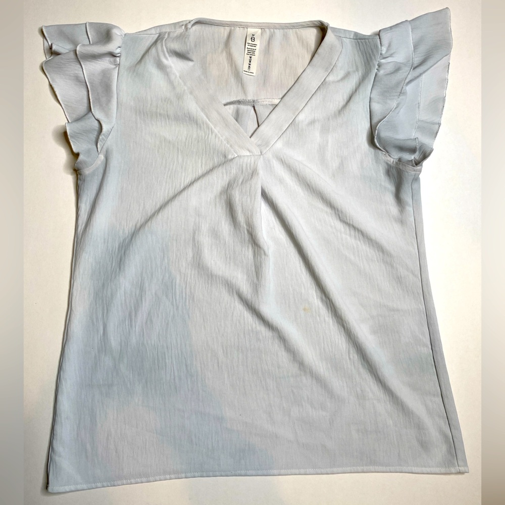Chic Light Blue Top with Ruffle Sleeves size medium